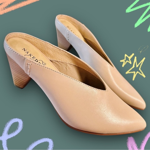 NWOT Naked Feet ‘Tutti’ Women’s Heeled Mules in Blush Pink / Neutral Size 7.5M - Picture 1 of 16